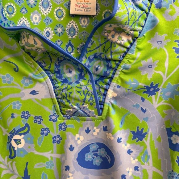 Gretchen Scott Ruffle Neck Dress in Magic Carpet Green Blue Floral Size XS - Picture 3 of 6